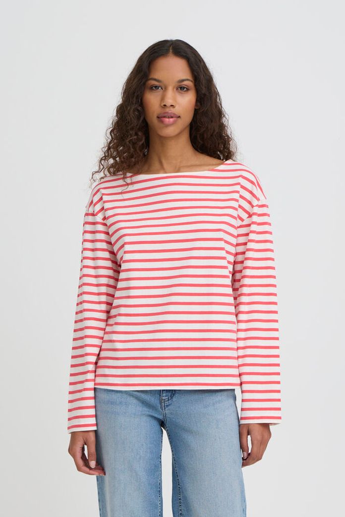 Ihmira Boatneck Top - Long Sleeve Teaberry Stripe