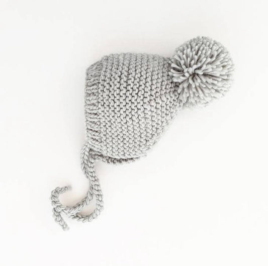 Ice Grey Garter Stitch Knit Bonnet