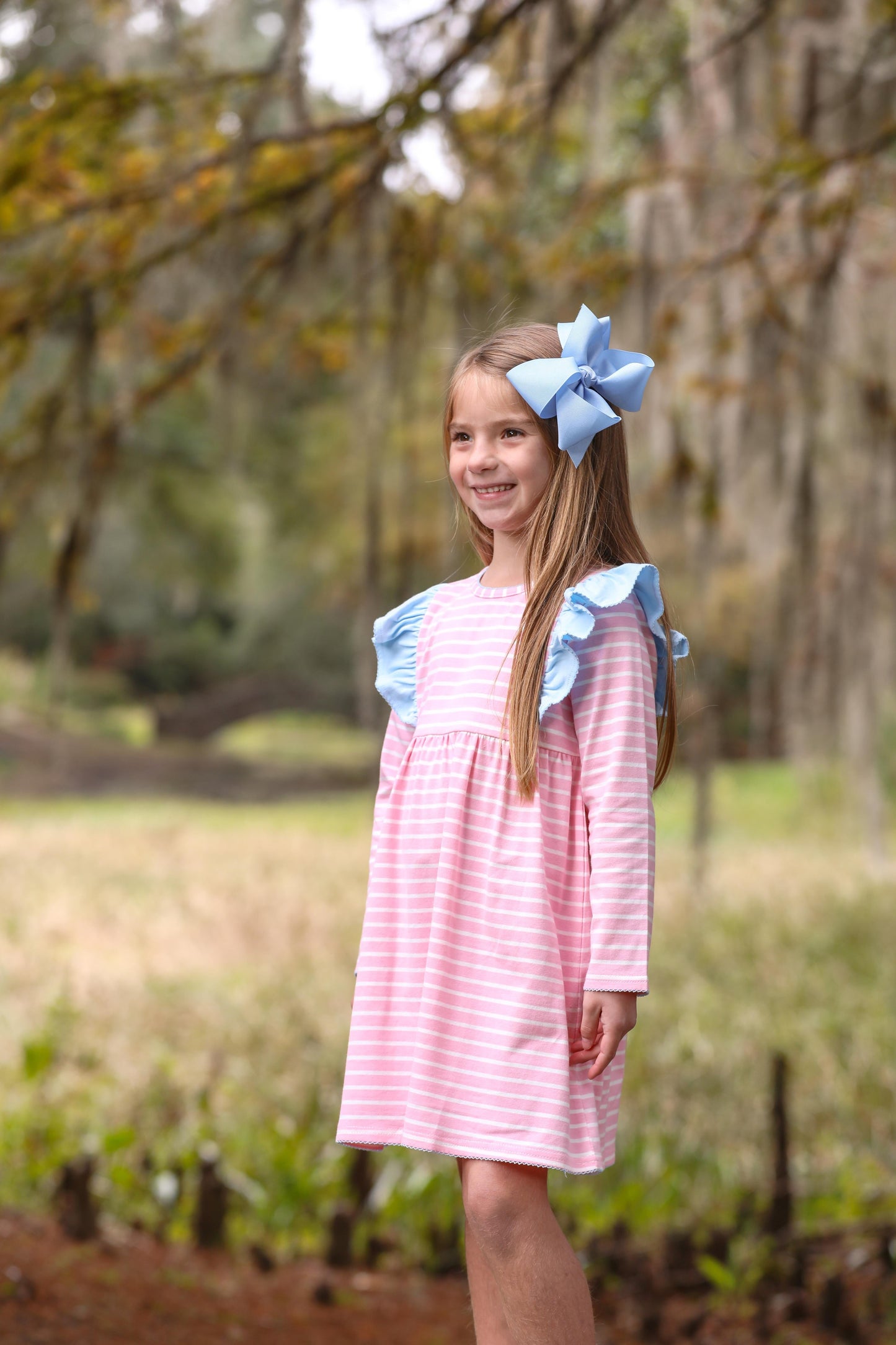 Madison Dress Pink Stripe/Blue trim by Trotter Street Kids