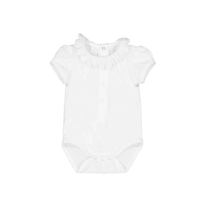 White Ruffle Trimmed Neck Bodysuit by Mayoral