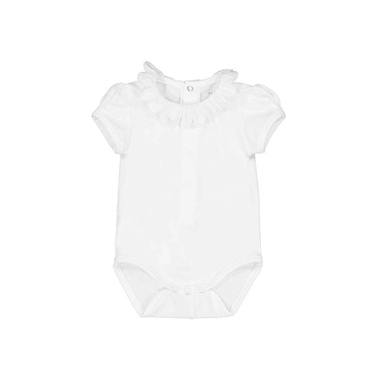 White Ruffle Trimmed Neck Bodysuit by Mayoral