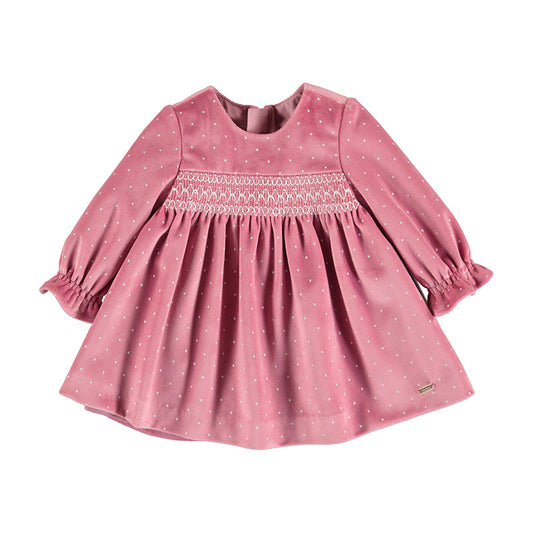 Rose Velvet Dress with Smocking