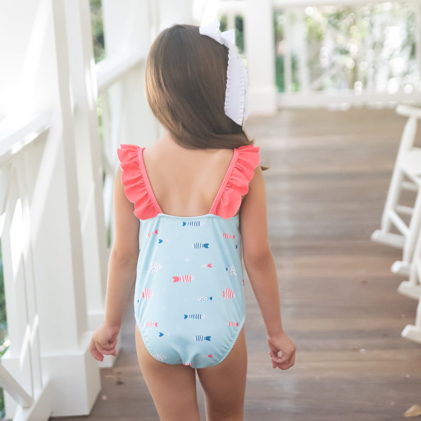 Frances One Piece Fish Swim with Red Ruffles by James and Lottie