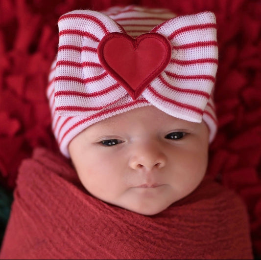 Red Stripe All My Love Newborn Hospital Hat