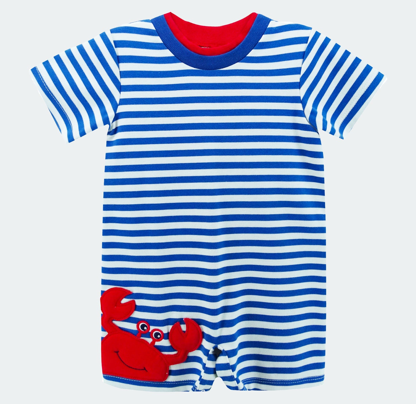 Crab Romper in Royal Blue Stripe