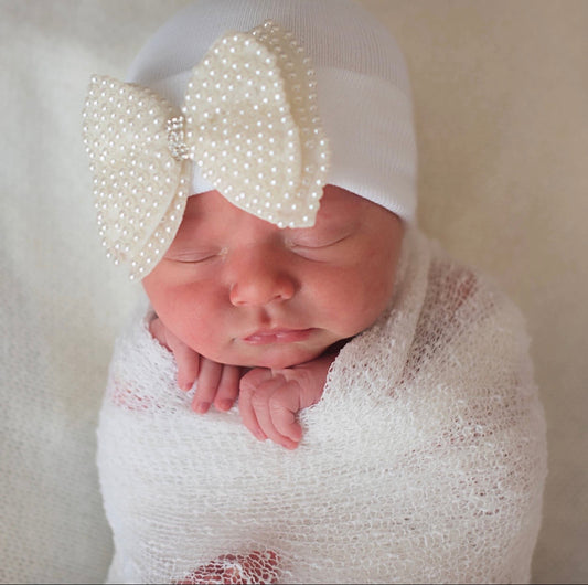 Pearl Bow Newborn Beanie Hat