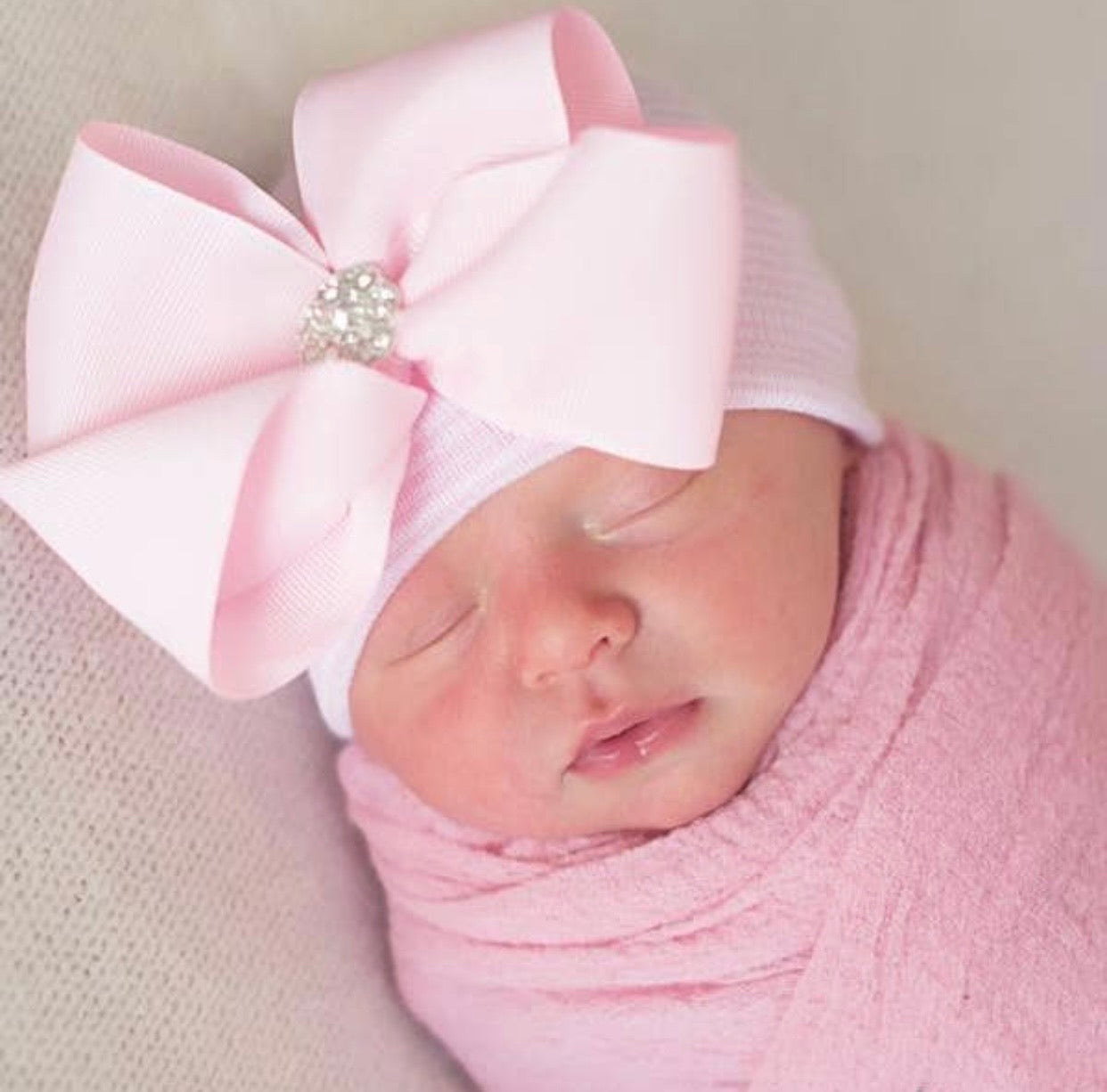 Pink Bella Bow Newborn Hospital Beanie
