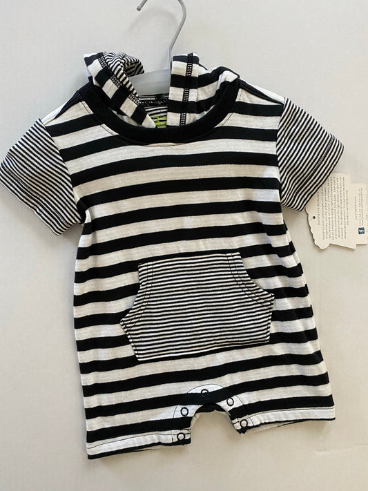 Hooded Kangaroo Short Romper Black and White