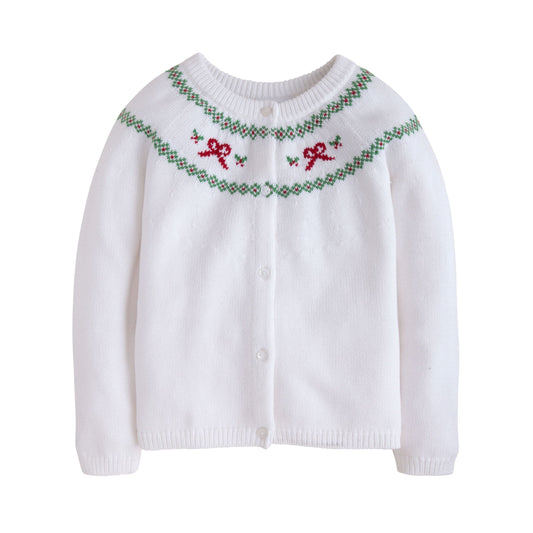 Holiday Bow Fair Isle Cardigan by Little English