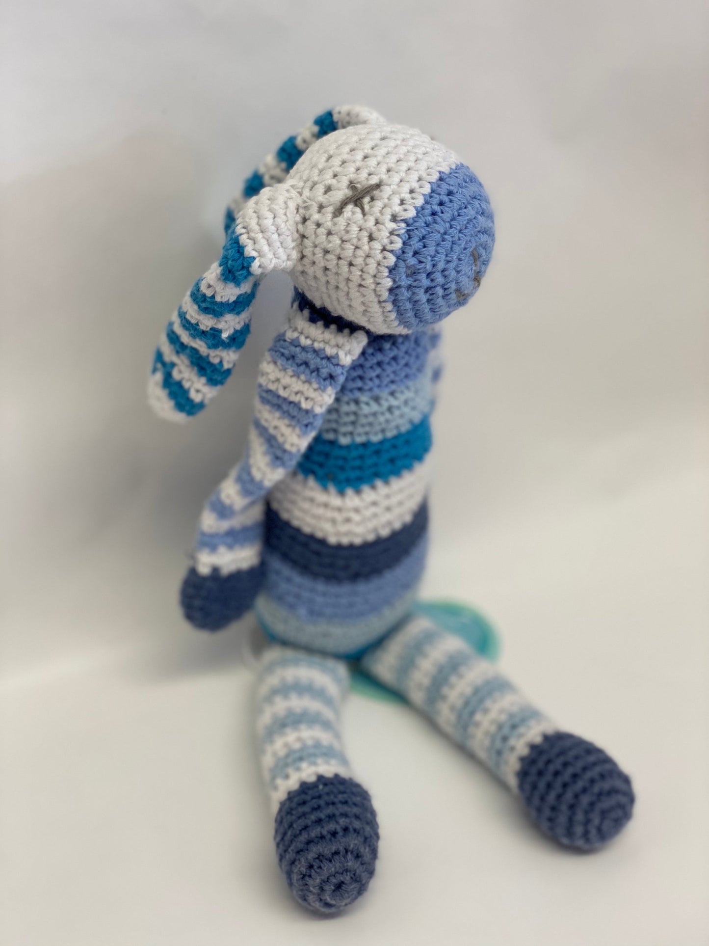 Blue striped Bunny rattle