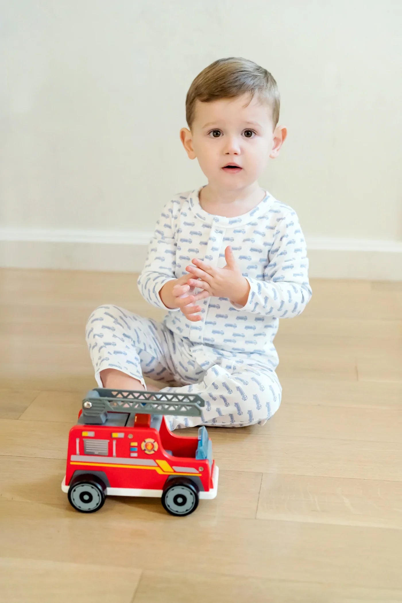 Graham Romper Firetruck Blue by Lila and Hayes