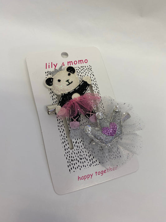 Panda hair clip set