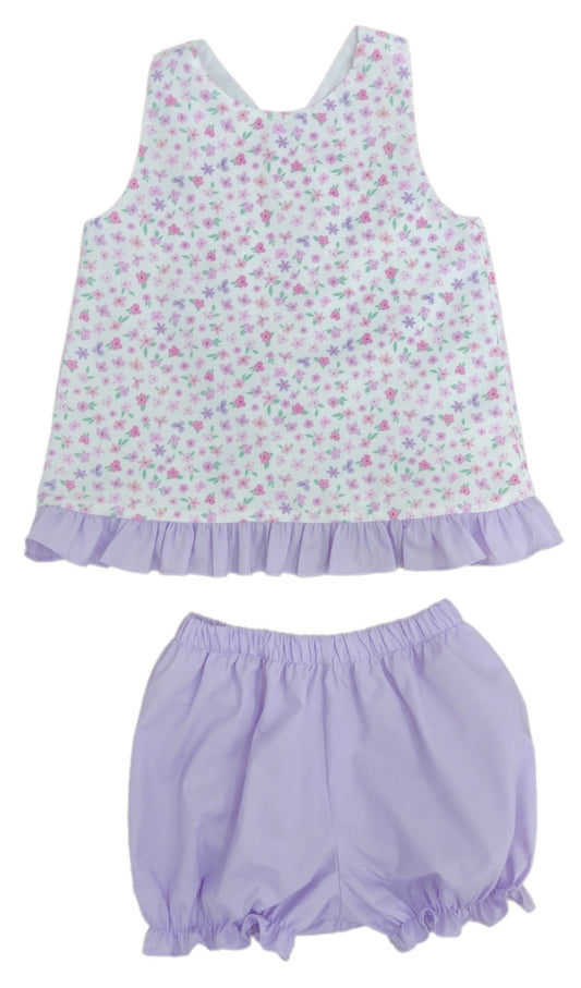 Poppy Pinafore Bloomer Set Pink/Purple Floral by James & Lottie