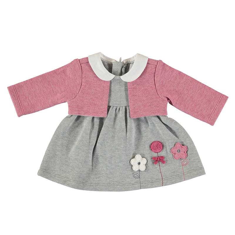 Flower appliqué Dress with Cardigan