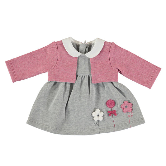 Flower appliqué Dress with Cardigan