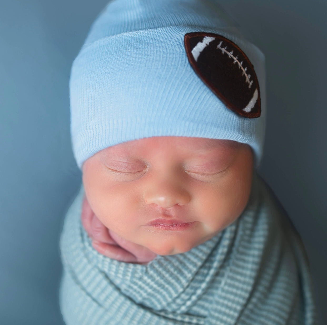 Chenille Football Patch Blue Newborn Hospital Hat
