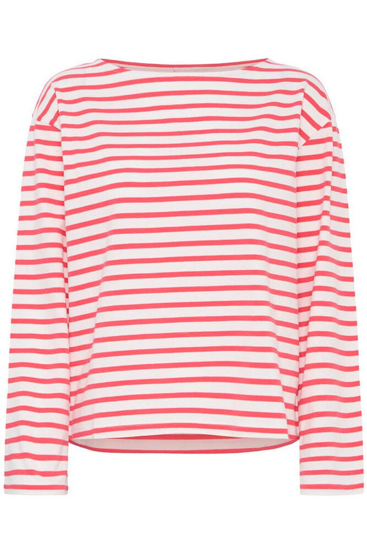 Ihmira Boatneck Top - Long Sleeve Teaberry Stripe