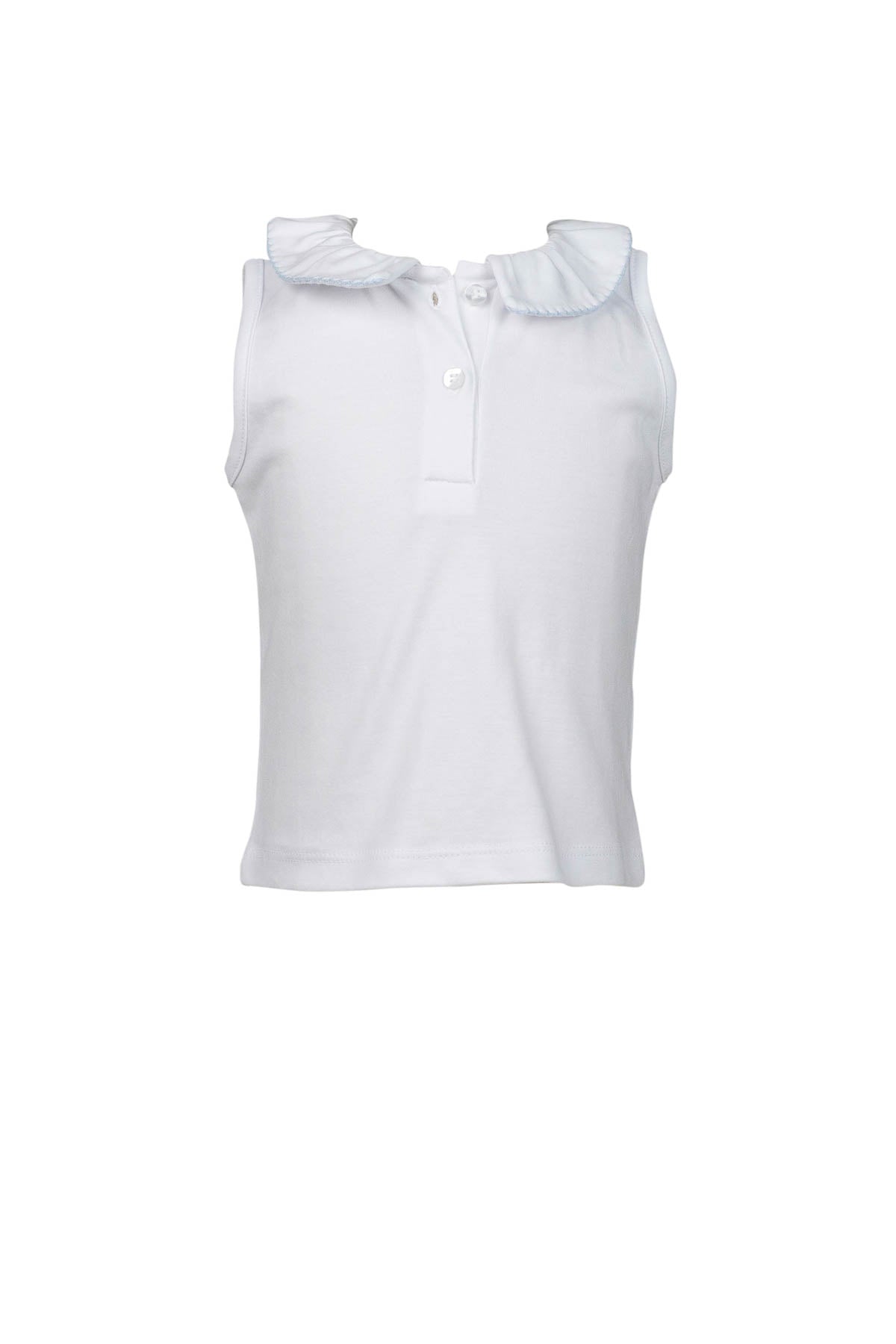 White Sleeveless top with Sky Blue trim by The Proper Peony