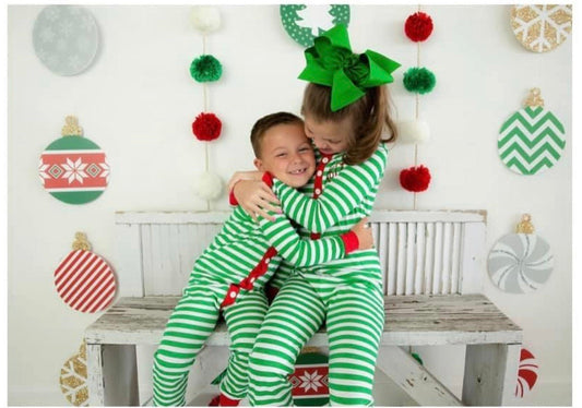 One piece Green Stripe Butt Flap PJs