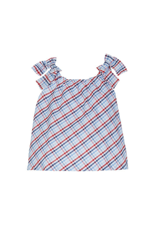 Tie Shoulder Top Americana Plaid by Little English