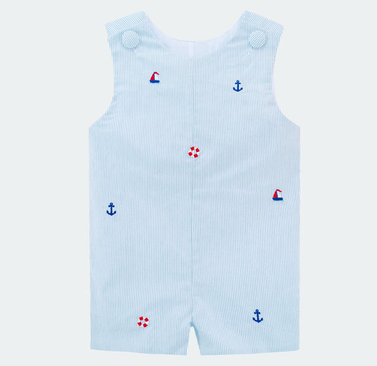Nautical Embroidery Seersucker Shortall