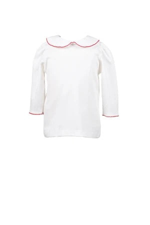 White Knit 3/4 Shirt with Red Trim by the Proper Peony