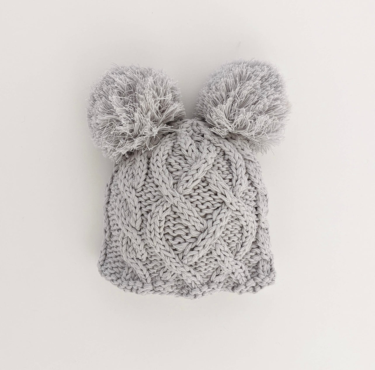 Grey Knit Newborn Double Pom Pom Hat