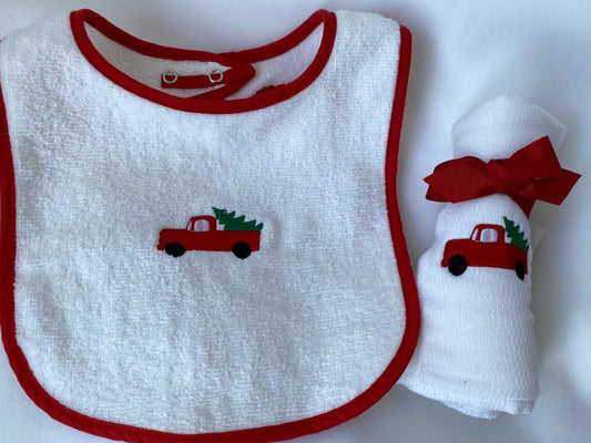 Vintage Truck with tree Bib and Burp set