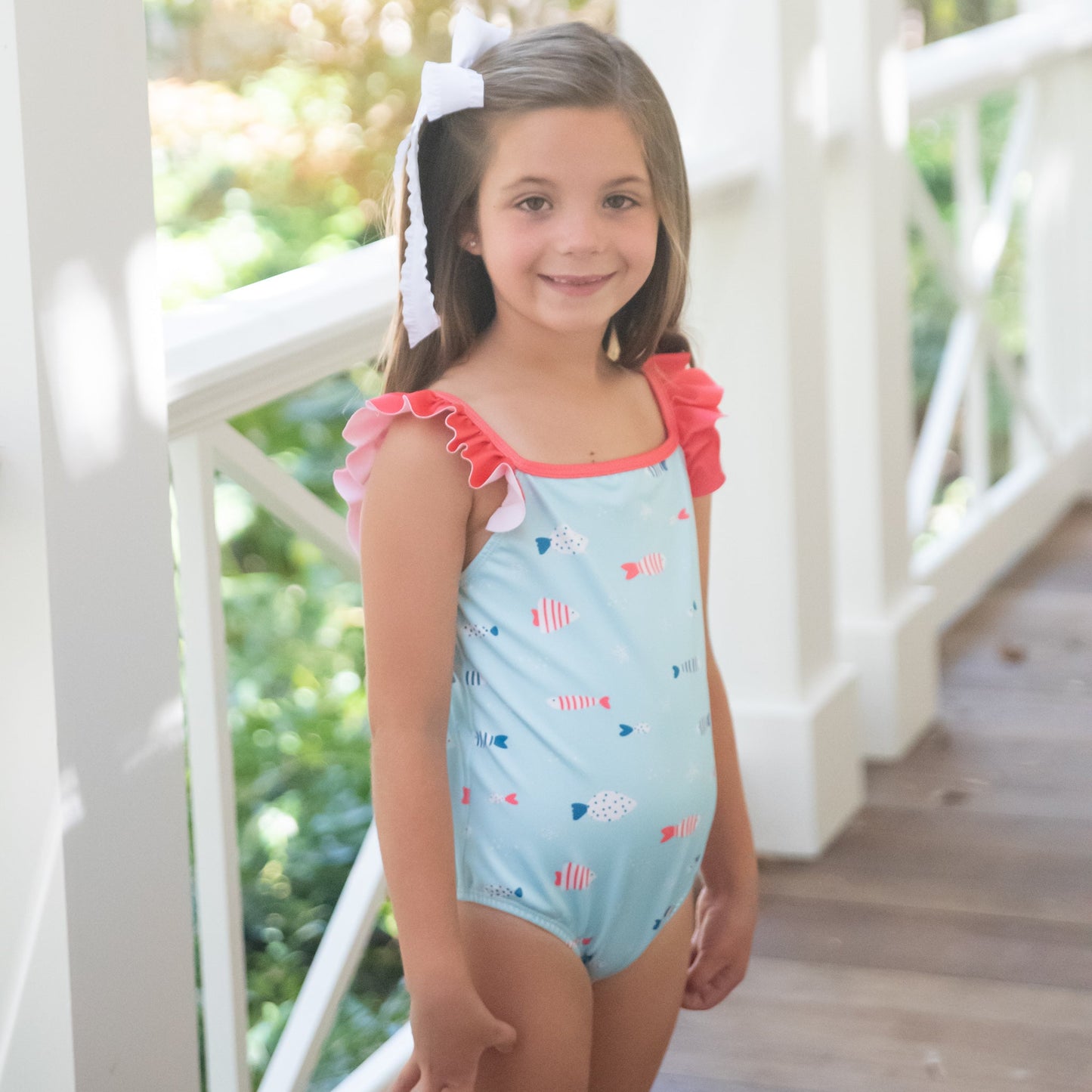 Frances One Piece Fish Swim with Red Ruffles by James and Lottie