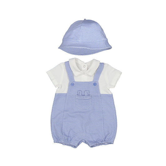 Blue Short Bodysuit Overall with Hat