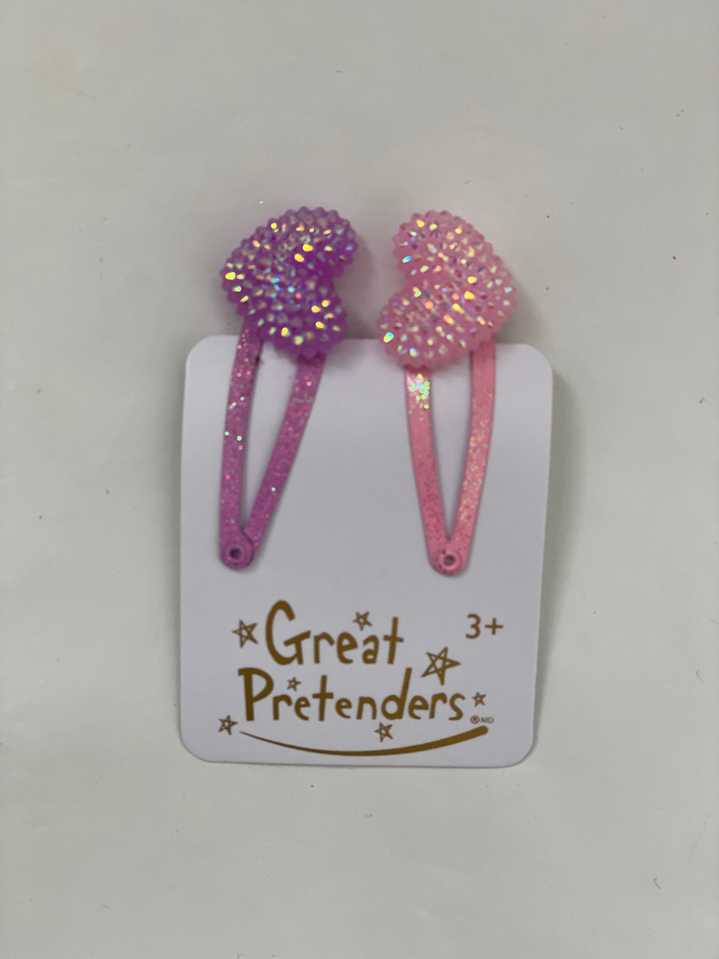 Set of 2 sparkle heart hair clips (pink & purple)