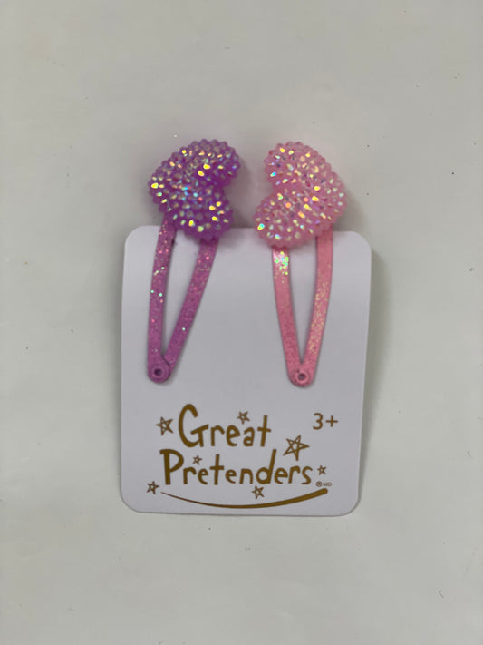 Set of 2 sparkle heart hair clips (pink & purple)