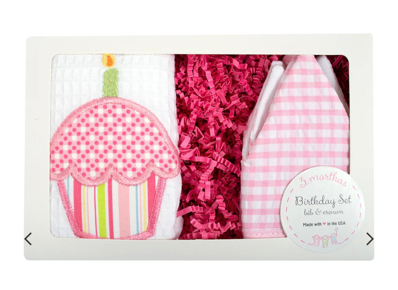 Birthday Bib and Crown set Pink from 3 Marthas