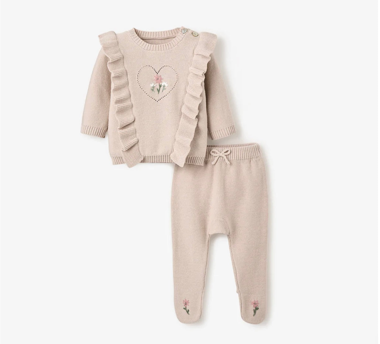 Pony Meadow Ruffle Knit 2 piece with floral embroidery