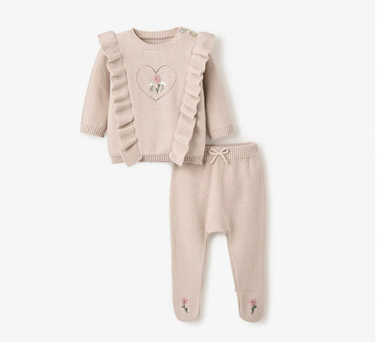 Pony Meadow Ruffle Knit 2 piece with floral embroidery