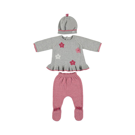 Knit Top, Footed Pants and Hat with flowers