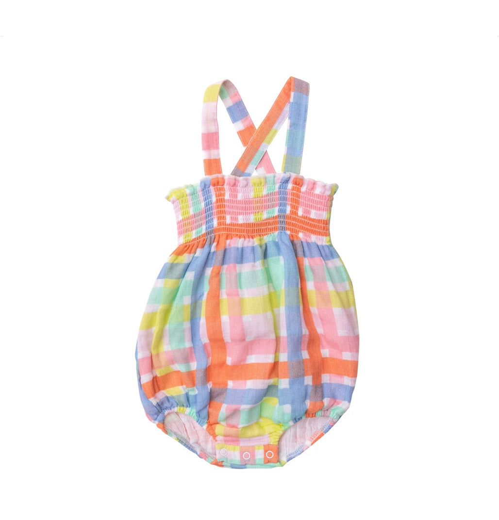 Smocked Sunsuit in Multicolor Plaid
