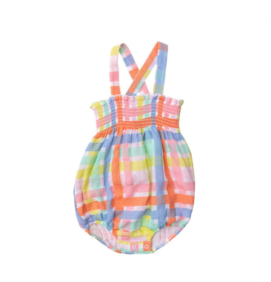 Smocked Sunsuit in Multicolor Plaid