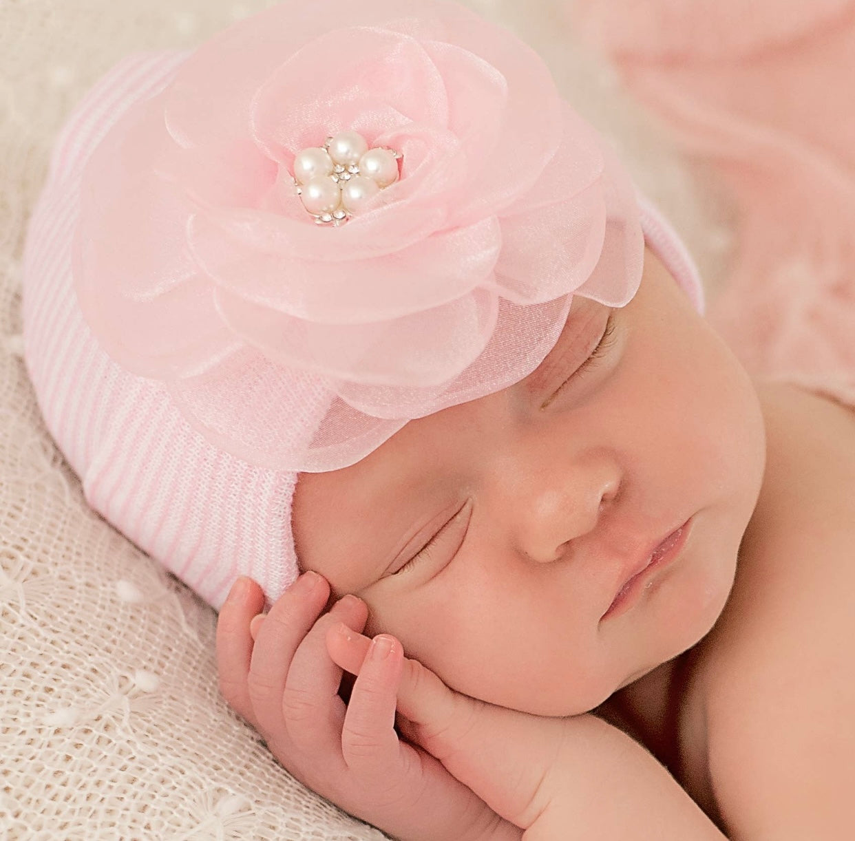 Joyce Pink Organza Flower Newborn Hat