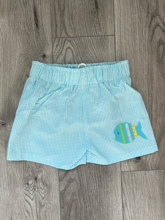 Blue Seersucker Swim Trunks with Fish