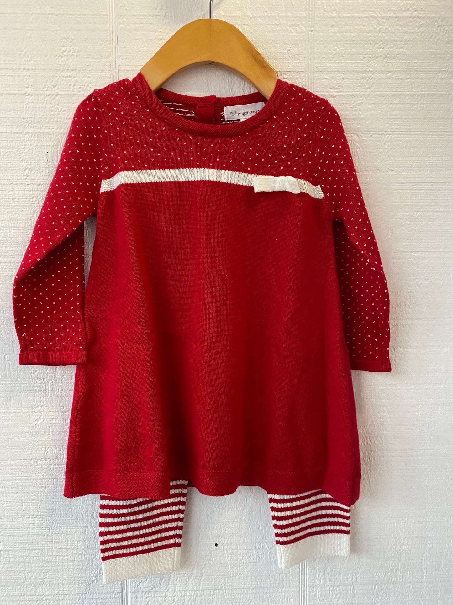 Red Knit 2 piece dress with striped leggings