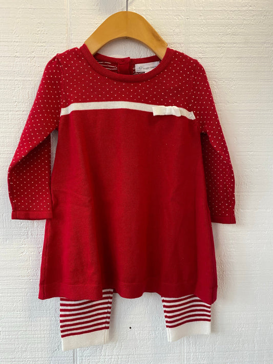 Red Knit 2 piece dress with striped leggings