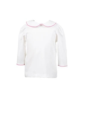 White Knit 3/4 Shirt with Pink Trim by the Proper Peony