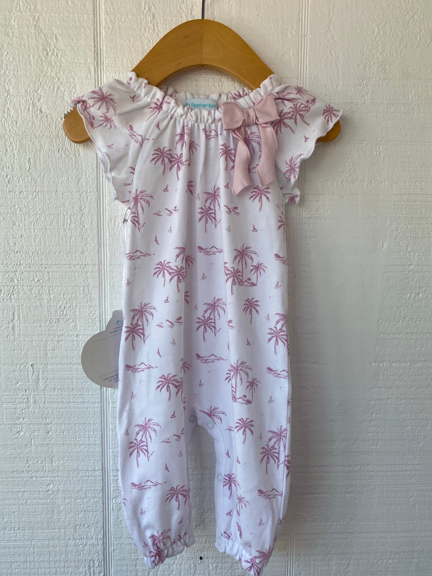Pink Palm Tree Bow Romper