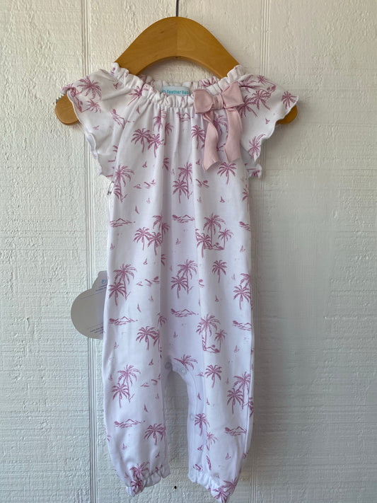 Pink Palm Tree Bow Romper