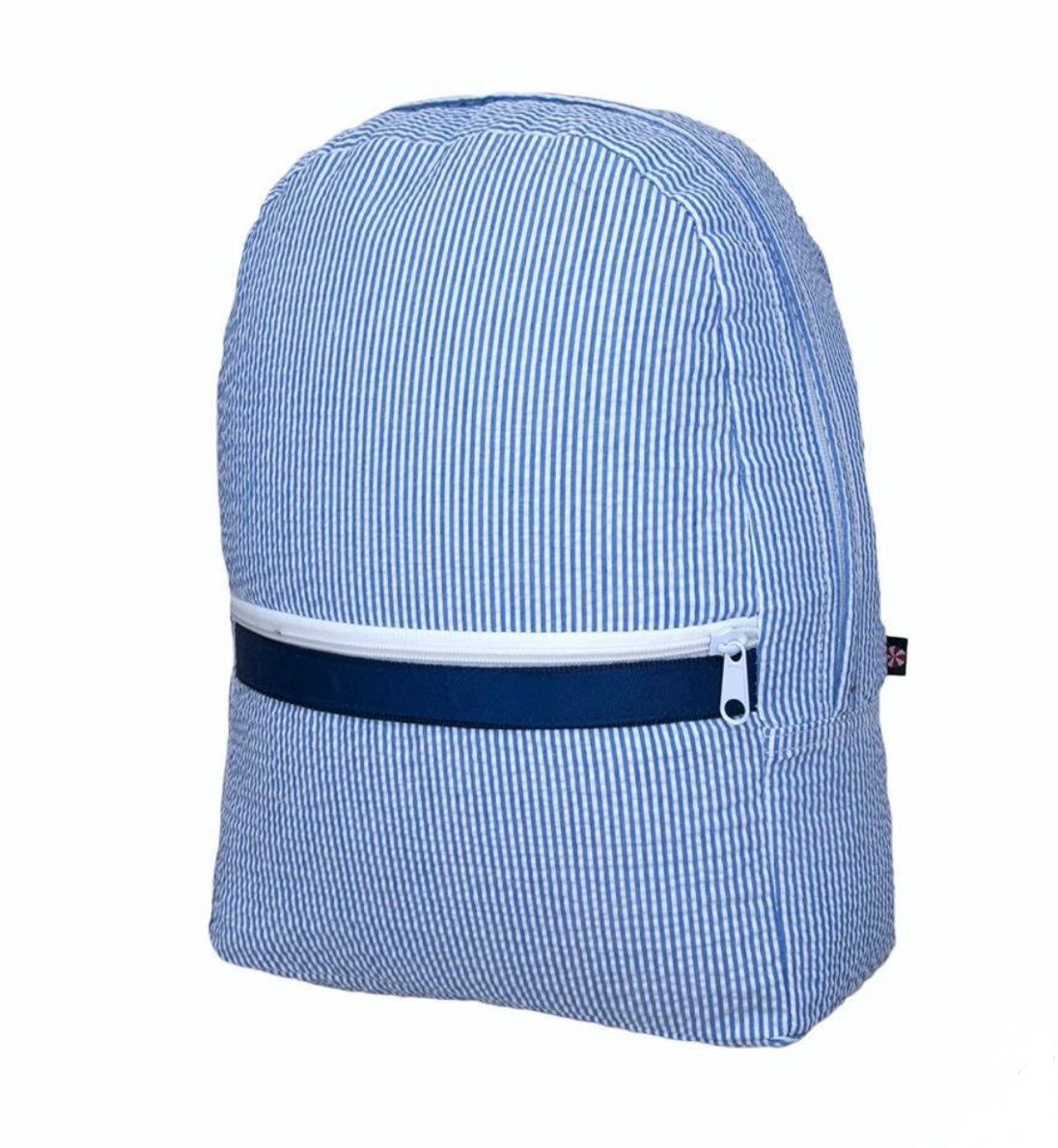 Navy Seersucker Medium Backpack (with optional monogram)