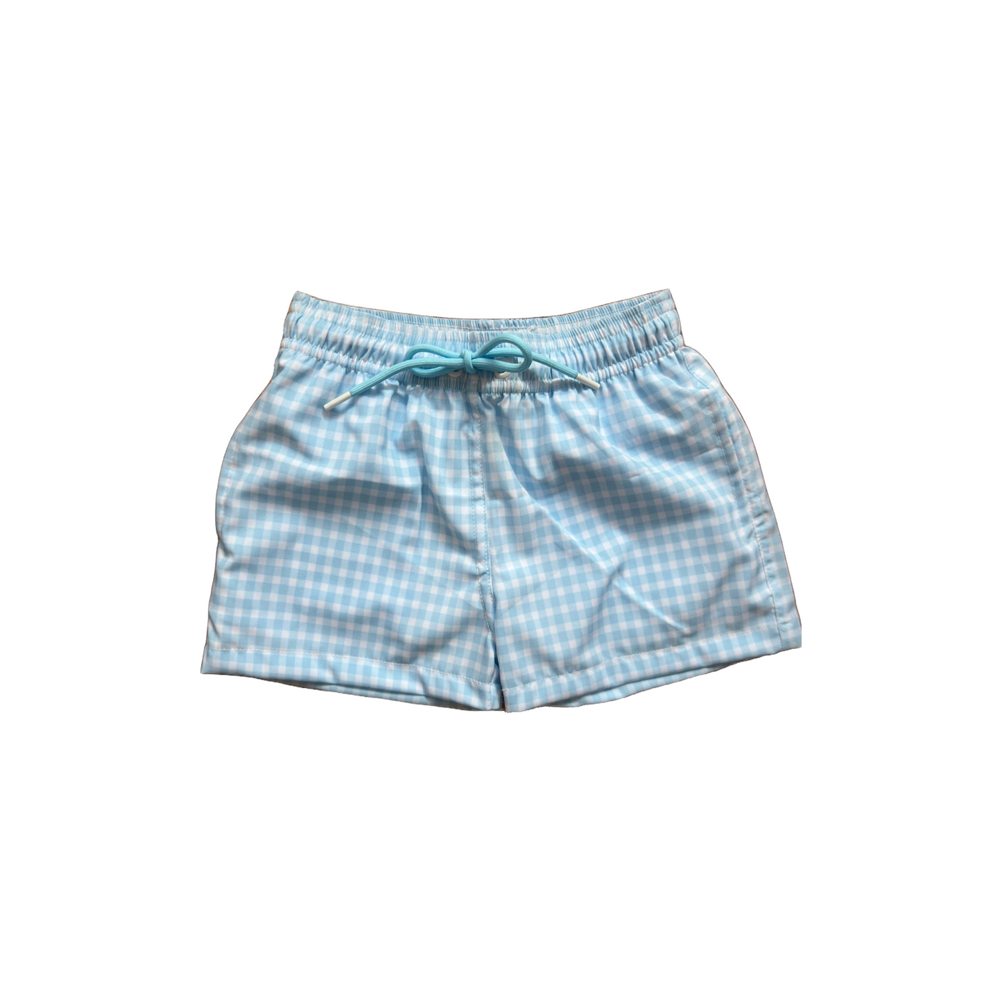 Blue Gingham Boys Swim Trunks
