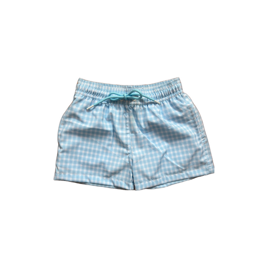 Blue Gingham Boys Swim Trunks