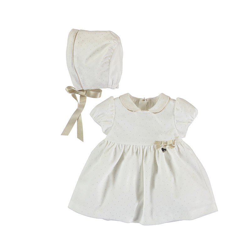 Winter White Velvet Dress with Bonnet