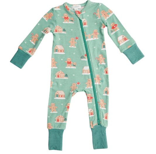 Green Gingerbread Zipper Romper
